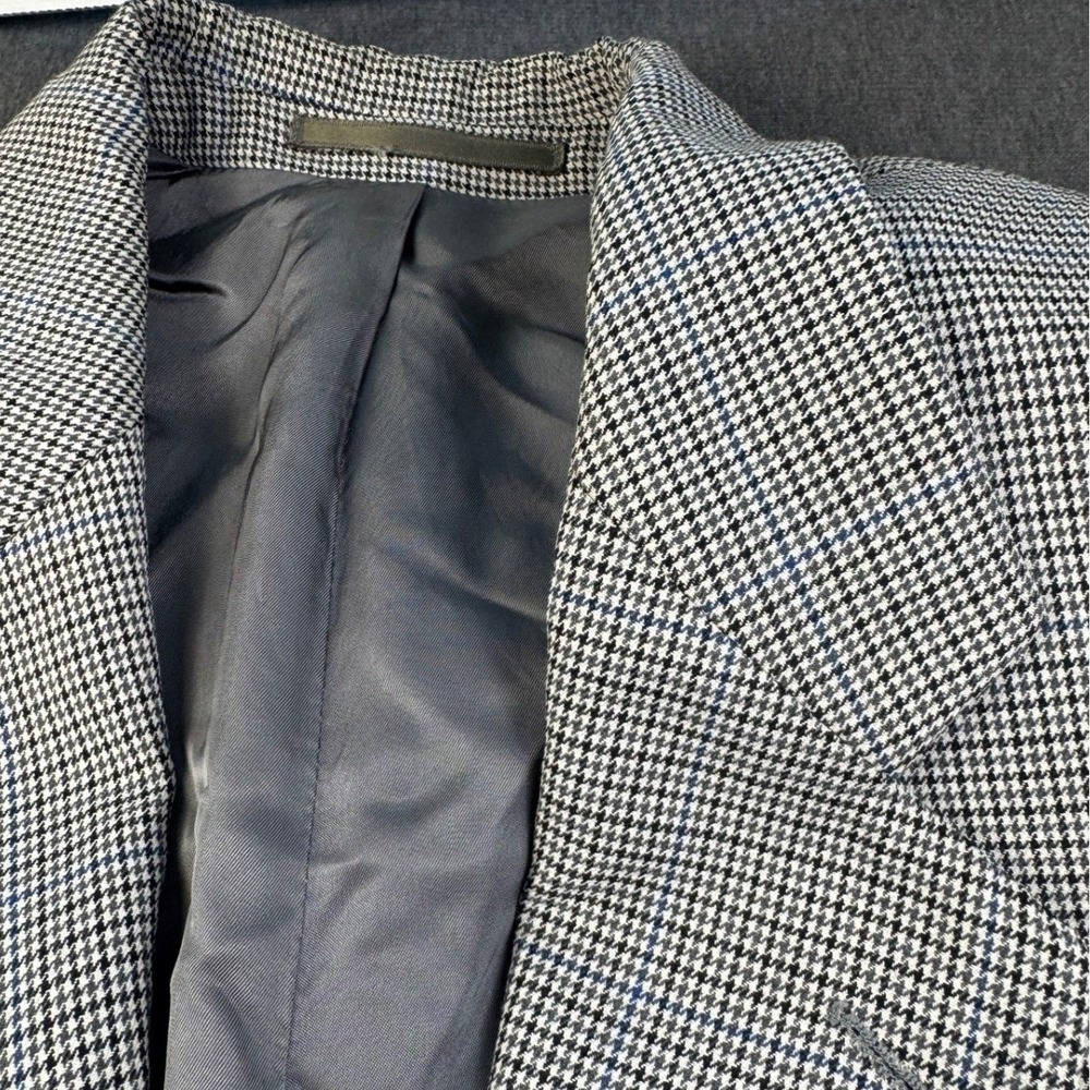 Anthony Rubino Mens Houndstooth Wool Blend Blazer Jacket Gray Blue 42 Regular